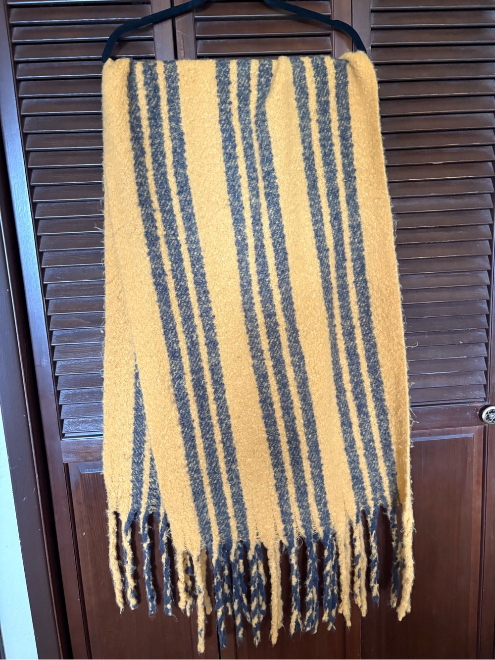 Yellow and Gray Striped Fringe Scarf